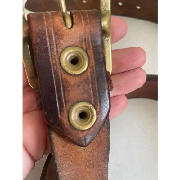Vintage Solid Brass Tooled Brown Leather Belt Size 46 EUC! - Picture 5 of 9